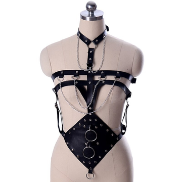 Sexy BDSM Body Harness with Metal Chains and Rings / Women's PU Leather Adjustable Bondage - EVE's SECRETS